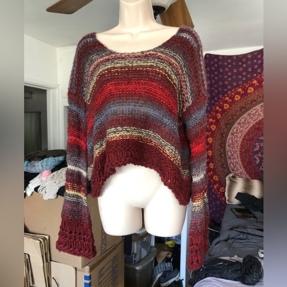 Free People Crochet Crop Sweater, Size M